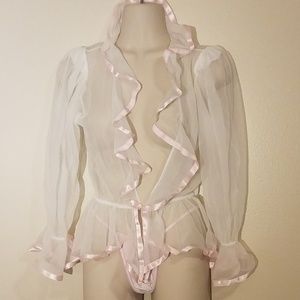 Pink and white sheer robe and panties